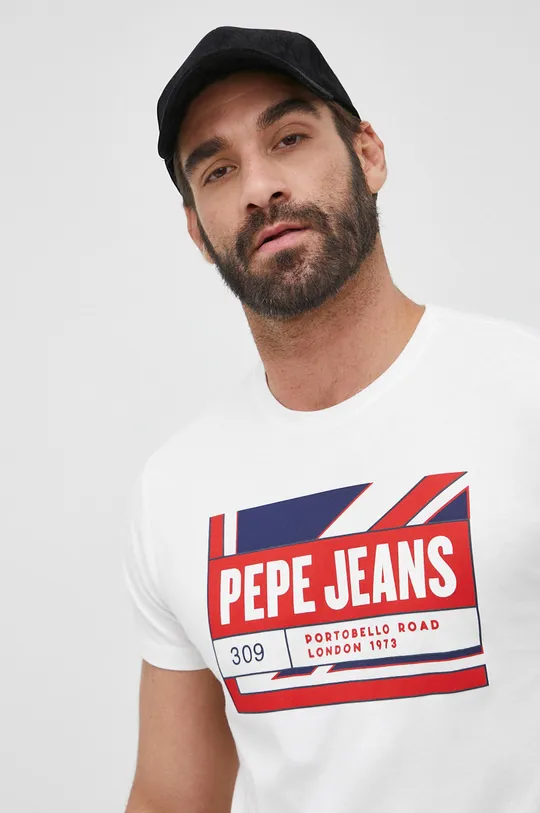 λευκό Βαμβακερό μπλουζάκι Pepe Jeans Adelard