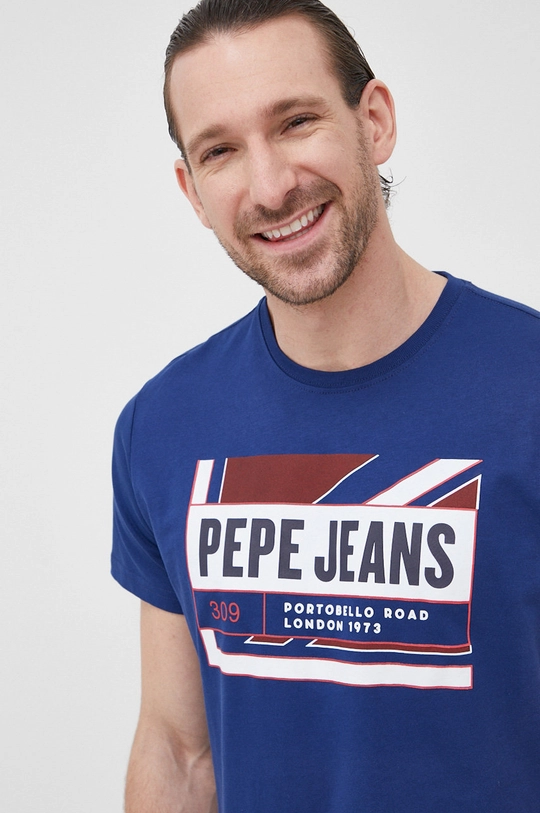 mornarsko modra Bombažen t-shirt Pepe Jeans Adelard Moški