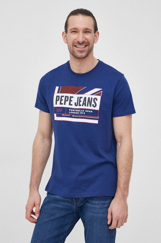 mornarsko modra Bombažen t-shirt Pepe Jeans Adelard