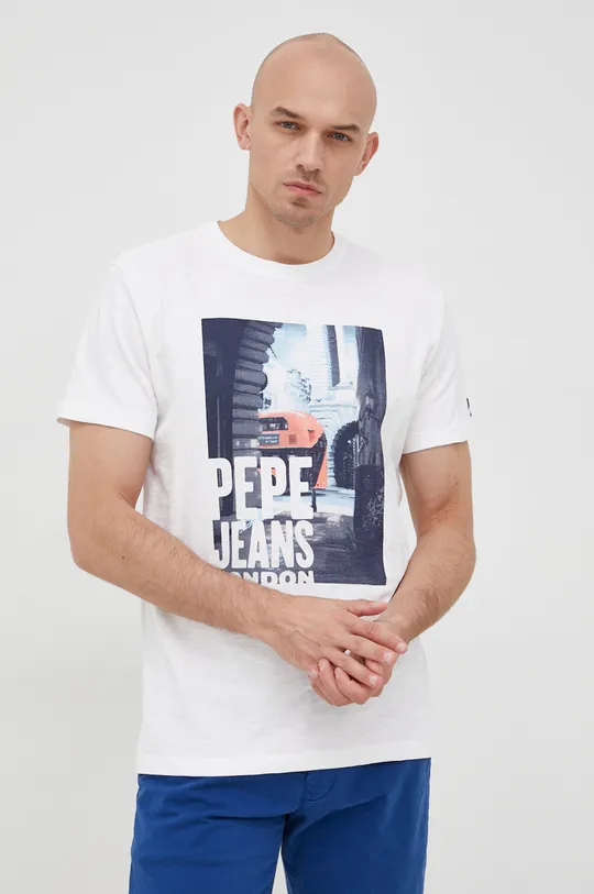 Bavlnené tričko Pepe Jeans Alister biela