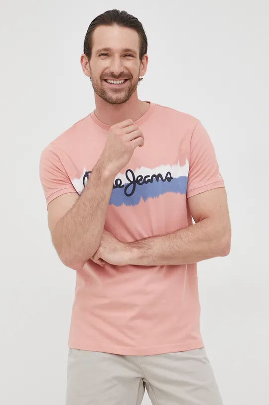 ροζ Βαμβακερό μπλουζάκι Pepe Jeans Akeem Ανδρικά
