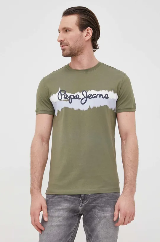 πράσινο Βαμβακερό μπλουζάκι Pepe Jeans Akeem Ανδρικά