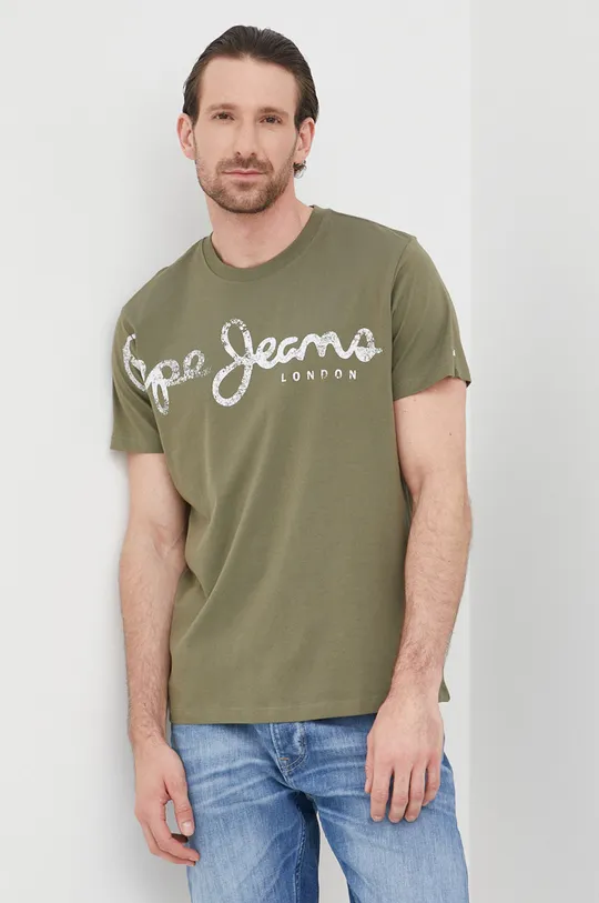 πράσινο Βαμβακερό μπλουζάκι Pepe Jeans Aleron Ανδρικά