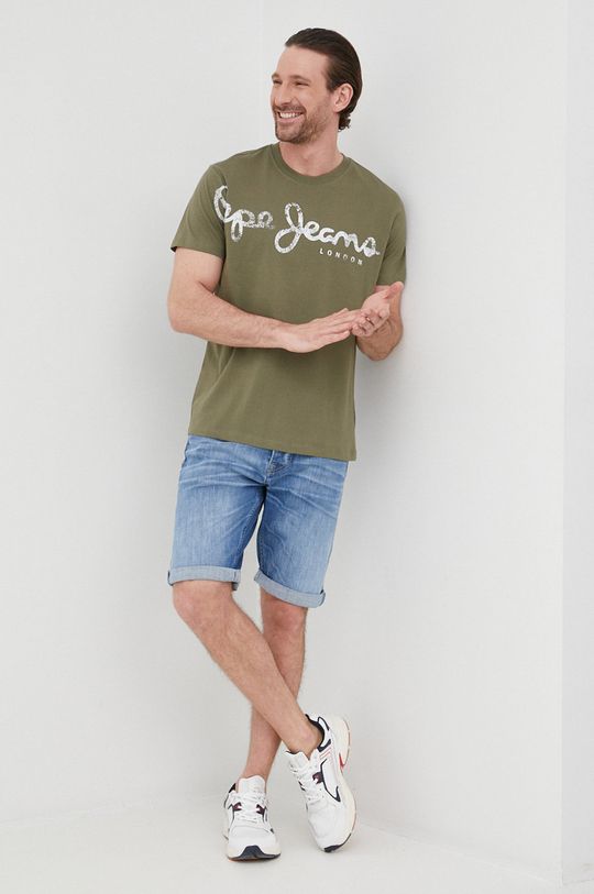 Bavlněné tričko Pepe Jeans Aleron olivová