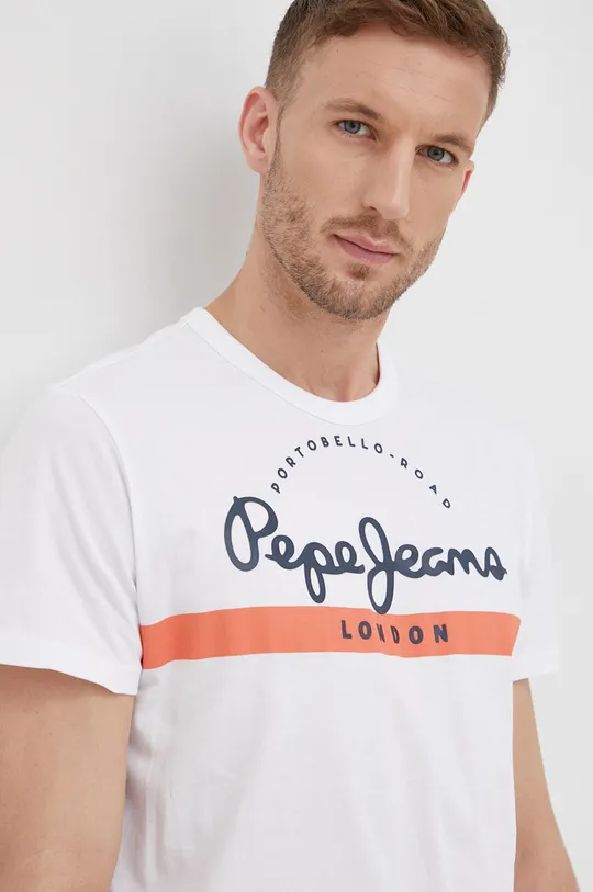 λευκό Βαμβακερό μπλουζάκι Pepe Jeans Abrel Ανδρικά