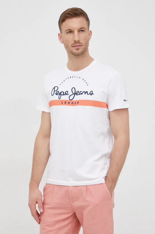 λευκό Βαμβακερό μπλουζάκι Pepe Jeans Abrel