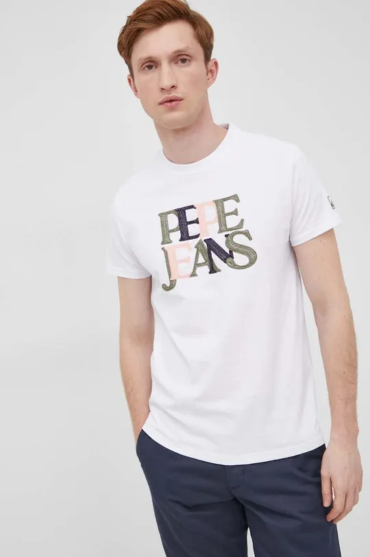 λευκό Βαμβακερό μπλουζάκι Pepe Jeans Alex Ανδρικά