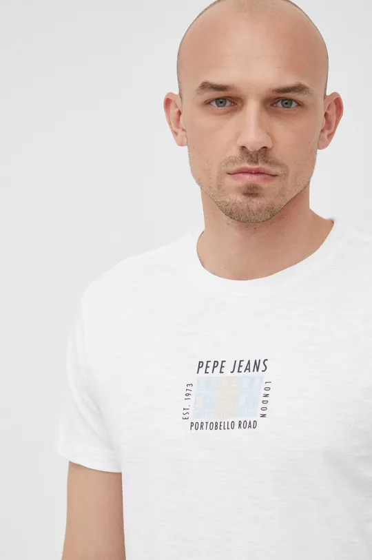 λευκό Βαμβακερό μπλουζάκι Pepe Jeans Azzo Ανδρικά