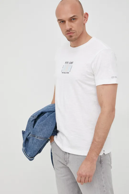 λευκό Βαμβακερό μπλουζάκι Pepe Jeans Azzo