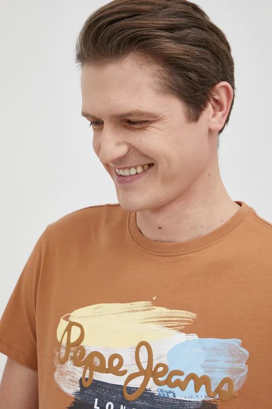 hnedá Bavlnené tričko Pepe Jeans Aegir