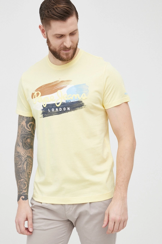 żółty Pepe Jeans t-shirt bawełniany AEGIR Męski