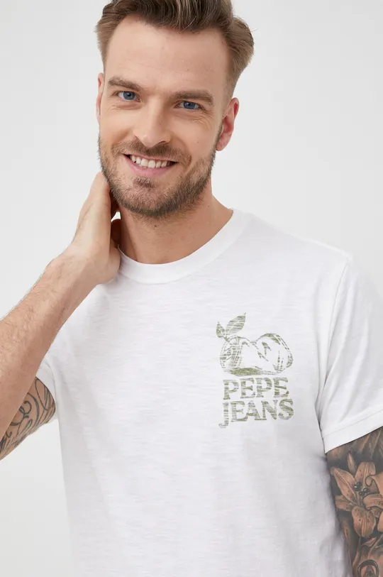 λευκό Βαμβακερό μπλουζάκι Pepe Jeans Aldarian Ανδρικά