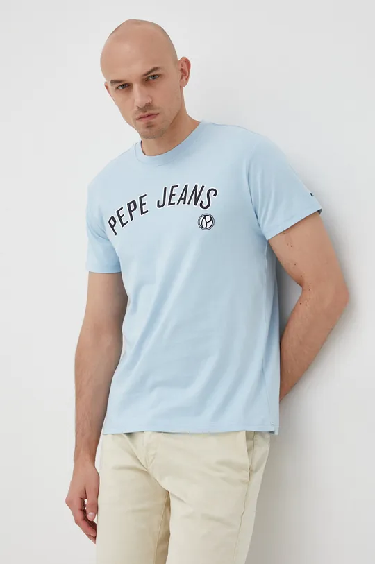 μπλε Βαμβακερό μπλουζάκι Pepe Jeans Alessio