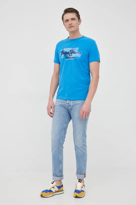μπλε Βαμβακερό μπλουζάκι Pepe Jeans Golders N Ανδρικά