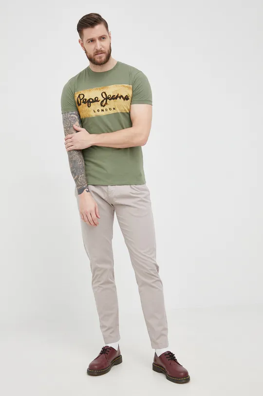 Βαμβακερό μπλουζάκι Pepe Jeans Charing N πράσινο