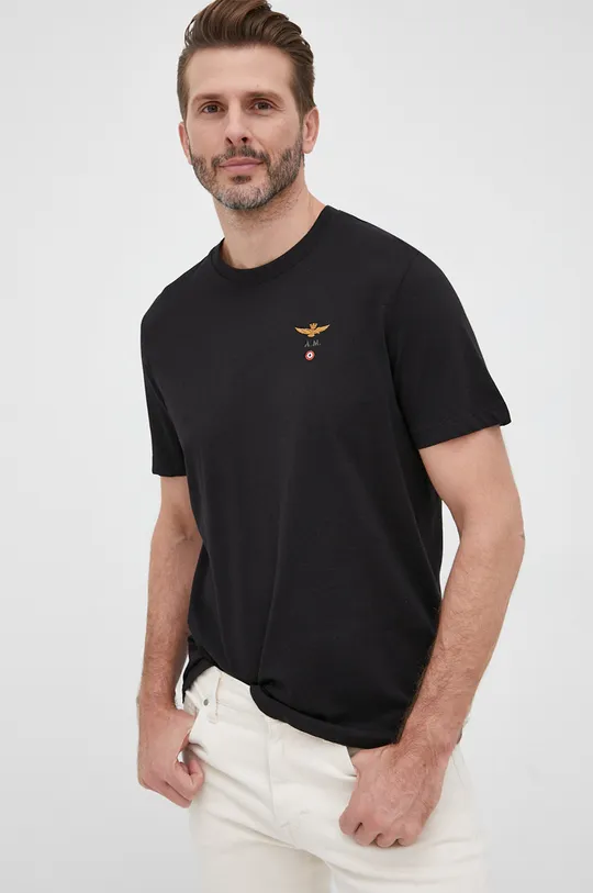 μαύρο Aeronautica Militare - Βαμβακερό μπλουζάκι Ανδρικά