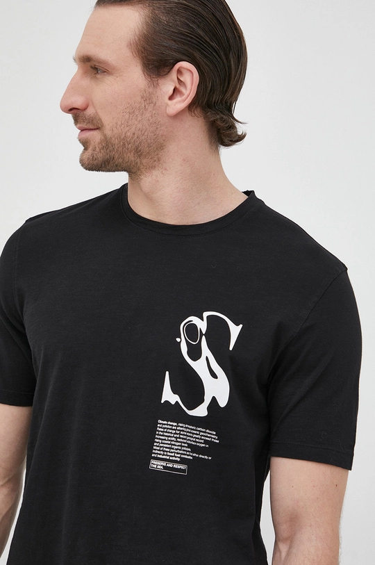 czarny Sisley t-shirt bawełniany