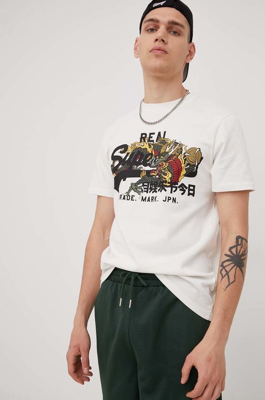 kremowy Superdry t-shirt bawełniany Męski
