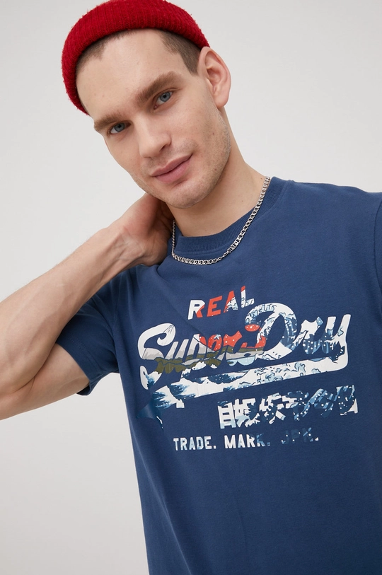 granatowy Superdry t-shirt bawełniany