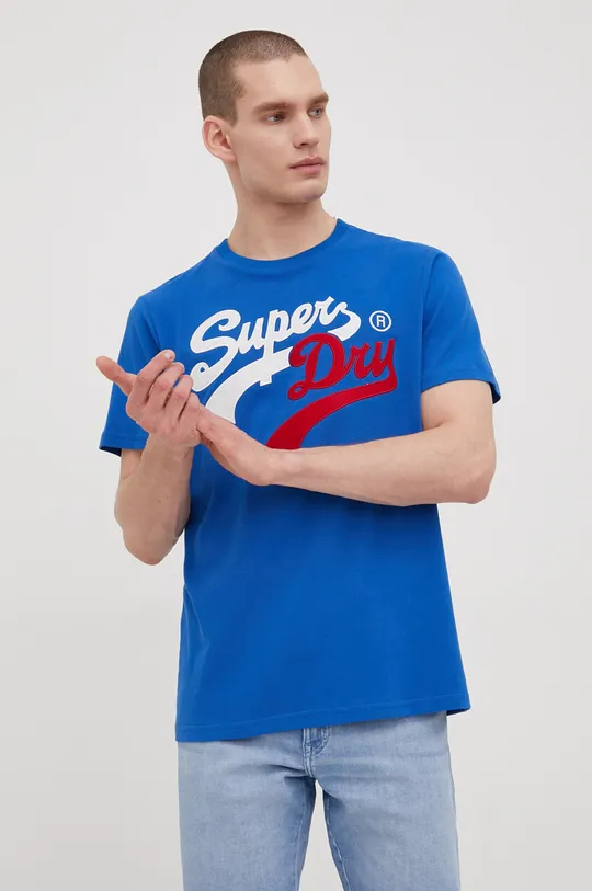 modrá Bavlnené tričko Superdry Pánsky