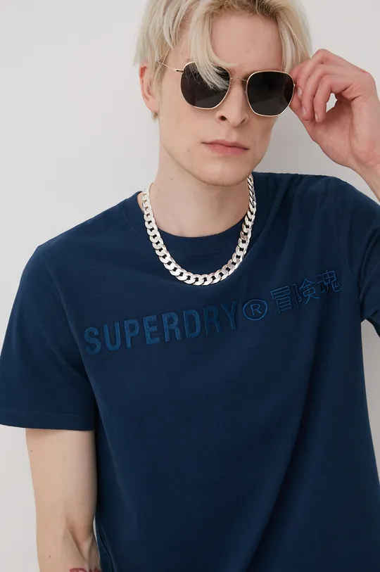 tmavomodrá Bavlnené tričko Superdry