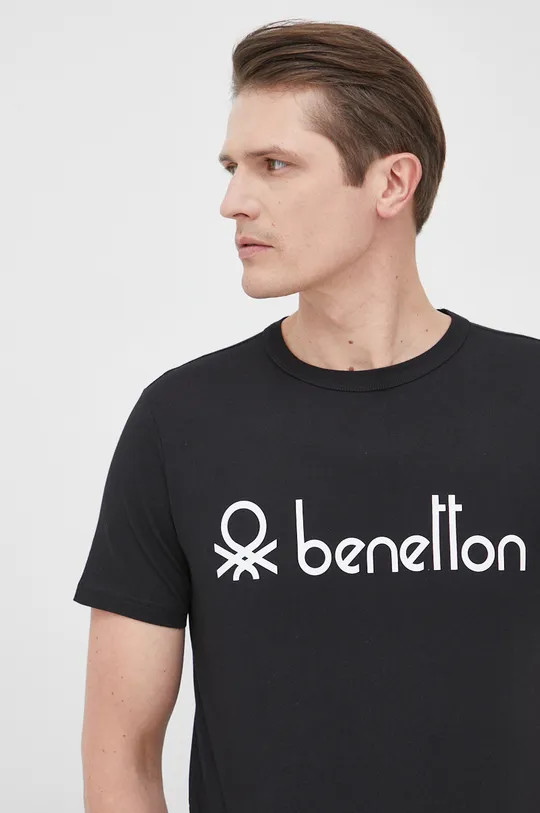 μαύρο Βαμβακερό μπλουζάκι United Colors of Benetton