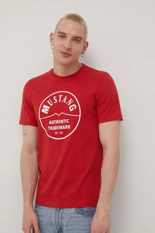 czerwony Mustang t-shirt bawełniany Męski