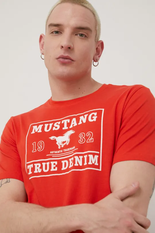 κόκκινο Βαμβακερό μπλουζάκι Mustang Ανδρικά