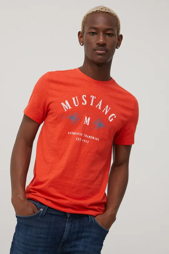 πορτοκαλί Βαμβακερό μπλουζάκι Mustang Ανδρικά