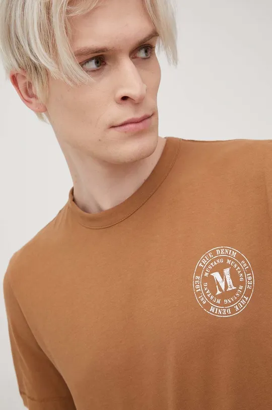 brązowy Mustang t-shirt bawełniany Męski