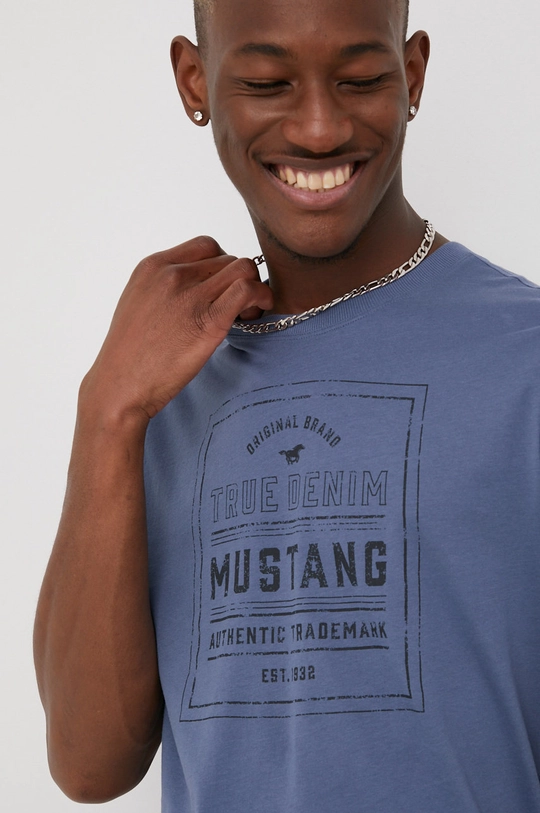 granatowy Mustang t-shirt bawełniany Męski