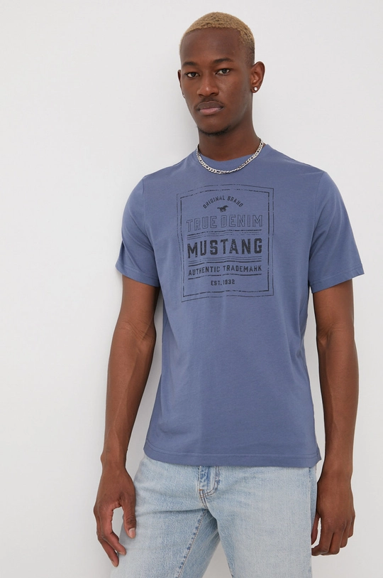 granatowy Mustang t-shirt bawełniany