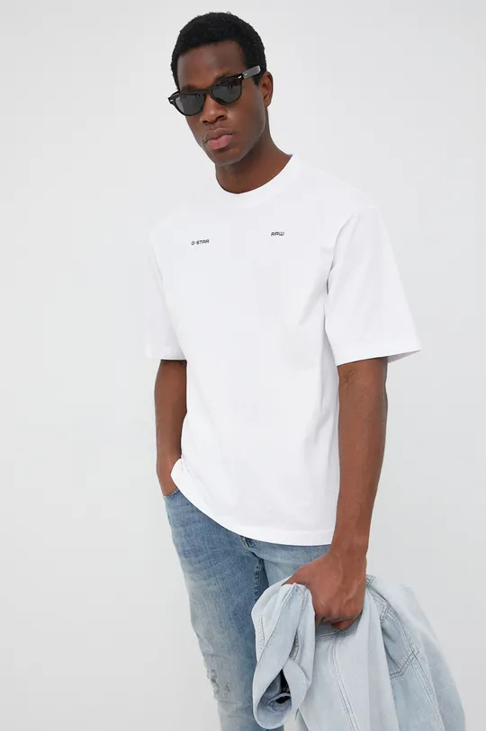 biały G-Star Raw t-shirt bawełniany D21188.4561 Męski