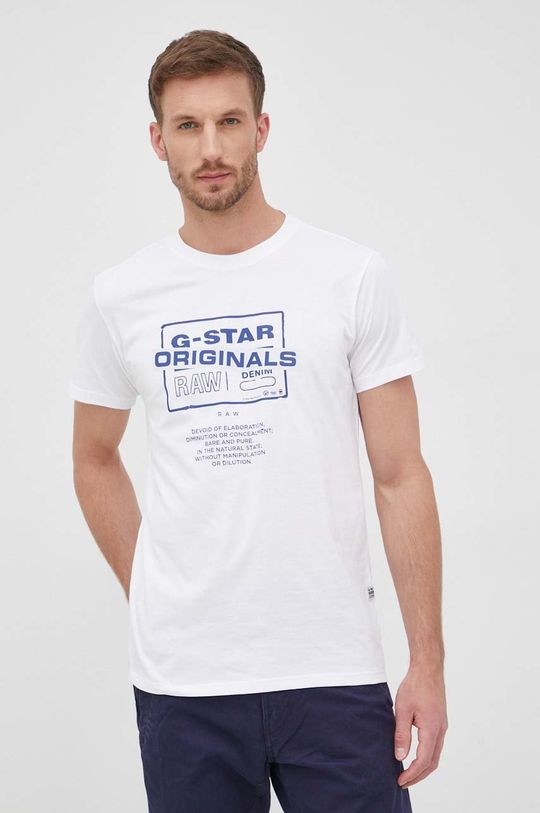 biały G-Star Raw t-shirt bawełniany D21181.336 Męski