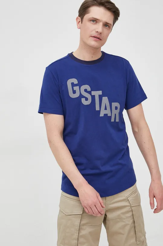 Βαμβακερό μπλουζάκι G-Star Raw σκούρο μπλε