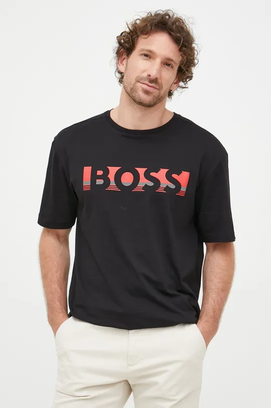 Βαμβακερό μπλουζάκι BOSS Boss Athleisure μαύρο