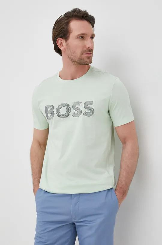 zelená Bavlnené tričko BOSS Boss Athleisure Pánsky