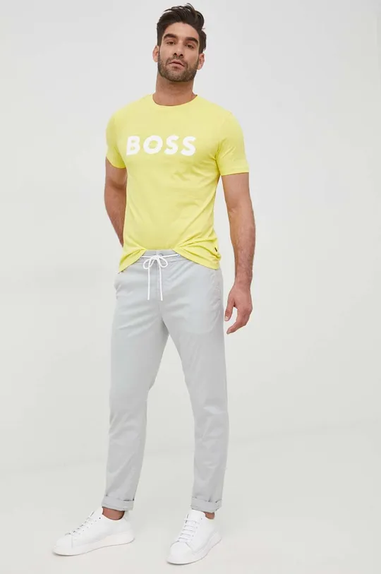 Βαμβακερό μπλουζάκι BOSS Boss Casual κίτρινο