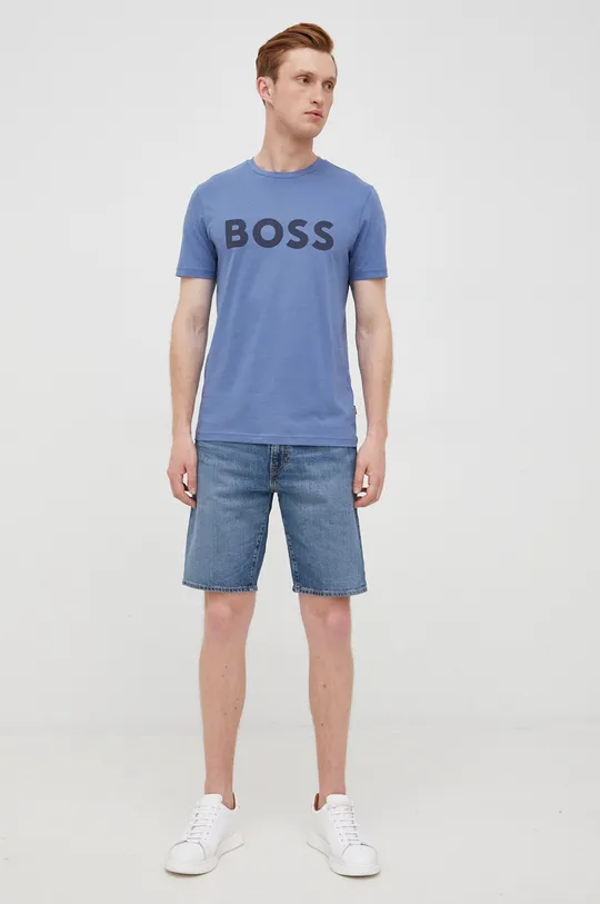 Хлопковая футболка BOSS Boss Casual голубой
