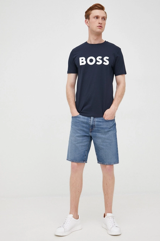 Βαμβακερό μπλουζάκι BOSS Boss Casual σκούρο μπλε