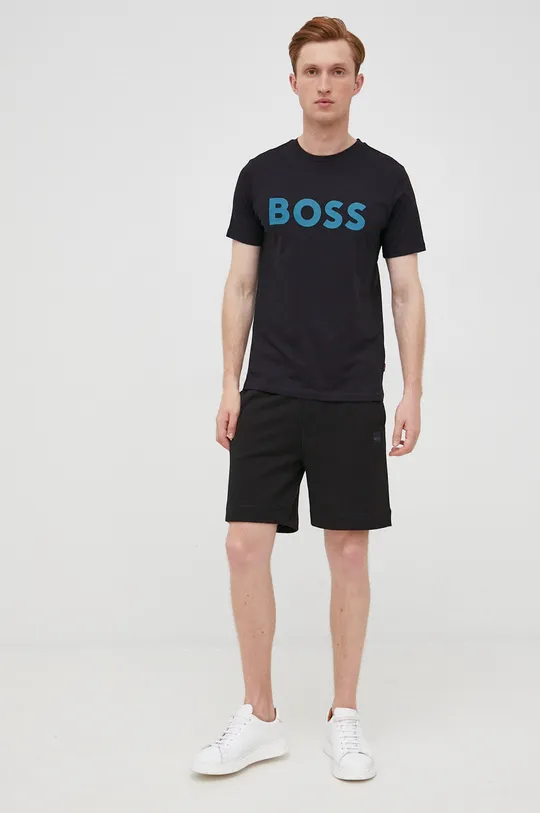 Βαμβακερό μπλουζάκι BOSS Boss Casual μαύρο