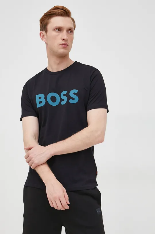 μαύρο Βαμβακερό μπλουζάκι BOSS Boss Casual