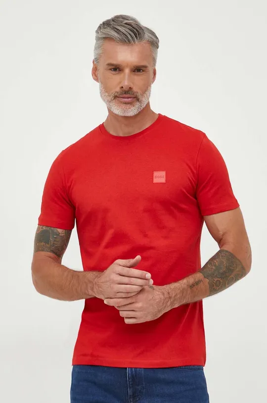 κόκκινο Βαμβακερό μπλουζάκι BOSS BOSS CASUAL Ανδρικά