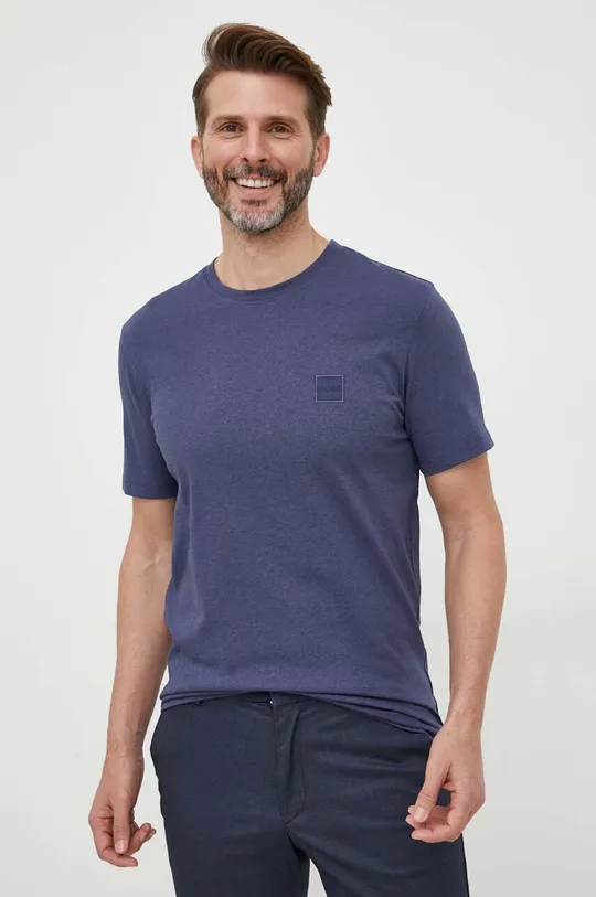 niebieski BOSS t-shirt bawełniany BOSS ORANGE Męski