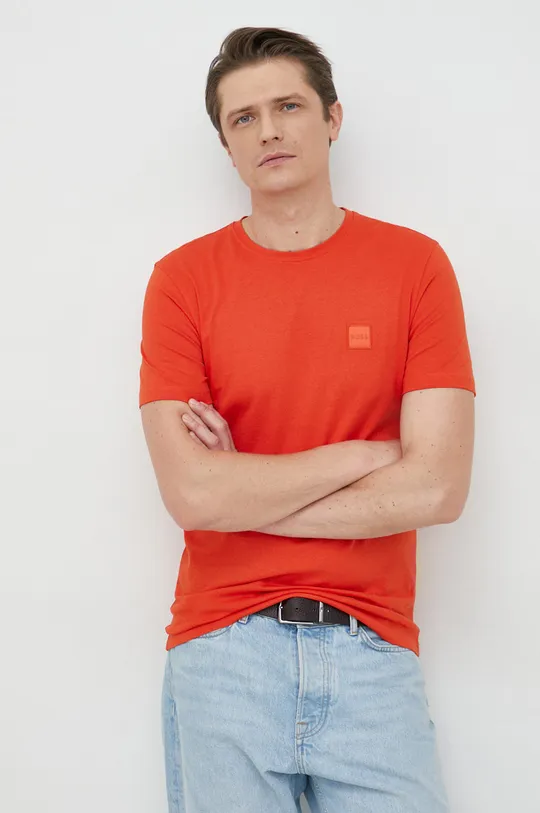 оранжевый Хлопковая футболка BOSS Мужской