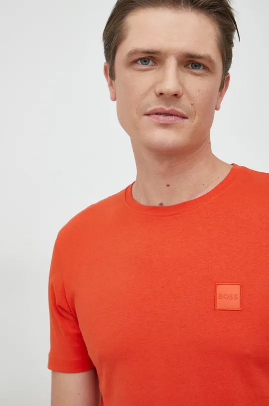 oranžna Bombažna kratka majica BOSS