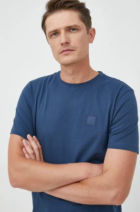 námořnická modř Bavlněné tričko BOSS Boss Casual Pánský