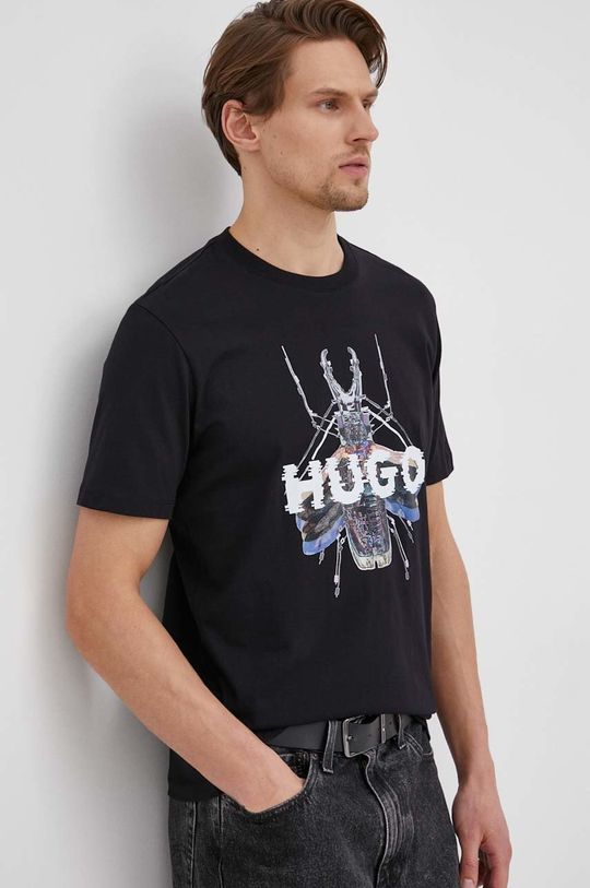 czarny Hugo t-shirt bawełniany Męski