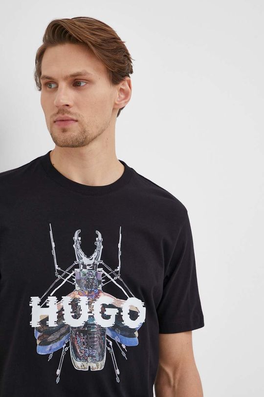 czarny Hugo t-shirt bawełniany