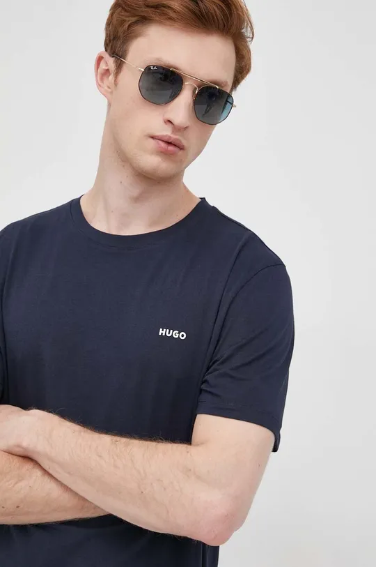 mornarsko modra Bombažen t-shirt HUGO Moški